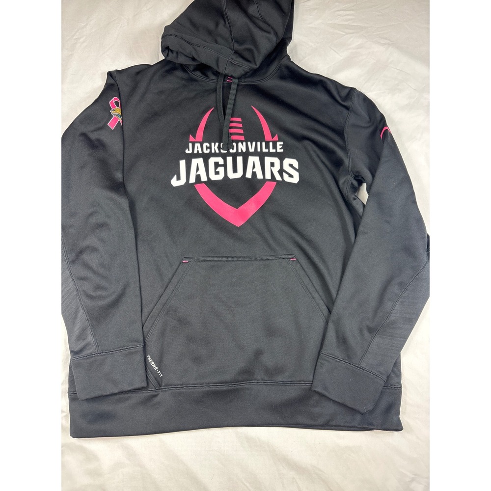 Nike Jacksonville Jaguars NFL Therma-FIT Hoodie Pink Ribbon Black Womens Large